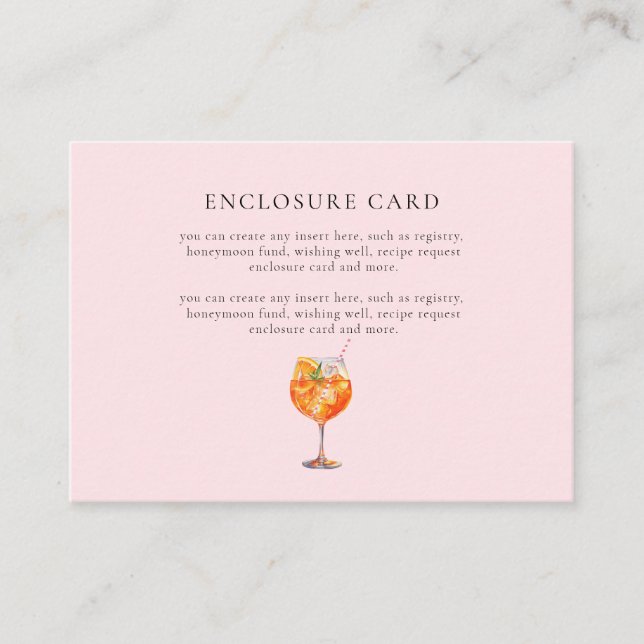 Carte D'accompagnement Aquarelle Rose L'Amour au Premier Spritz Réception (Devant)