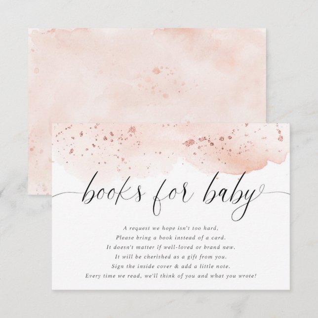 Carte D'accompagnement Aquarelle rose or blush rose livres bébé fille en (Devant / Derrière)