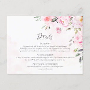 Carte D'accompagnement Aquarelle rose pâle Mariage de verdure Florale