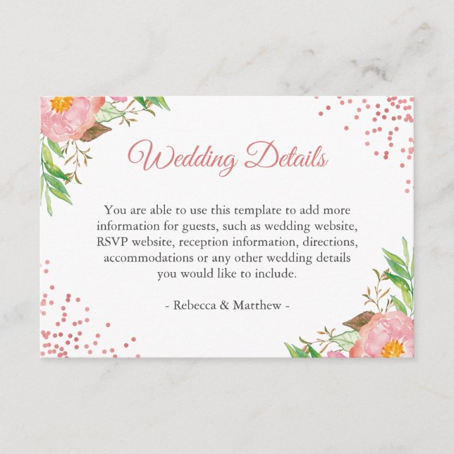 Carte D'accompagnement Aquarelle rose pâle rose Mariage Détails Info (Devant)