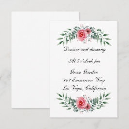 Carte D'accompagnement Aquarelle Rose Rose Vert Foliage Réception