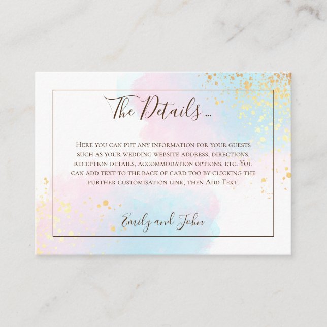 Carte D'accompagnement Aquarelle rose Turquoise Gold Confetti Détails sur (Devant)