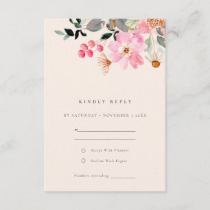 Carte D'accompagnement Aquarelle rose vif Blush Mariage floral RSVP