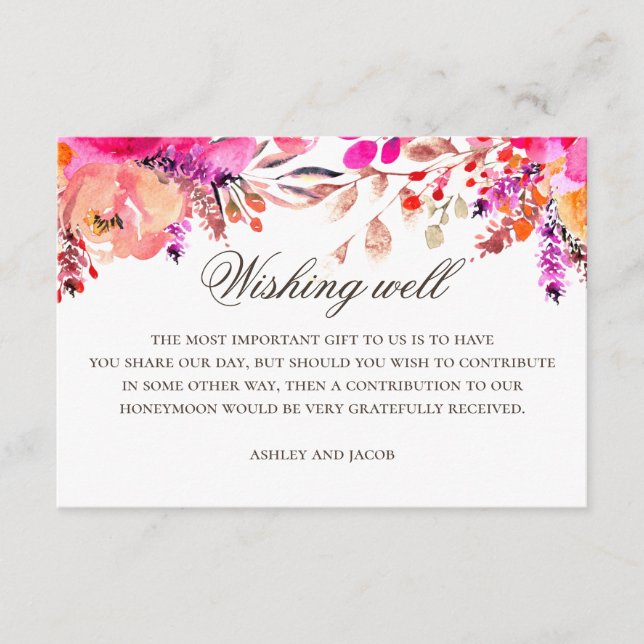 Carte D'accompagnement Aquarelle rose violet mariage fleuri désirant bien (Devant)