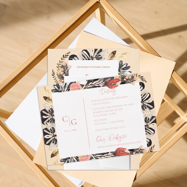 Carte D'accompagnement Aquarelle Rustique Floral Mariage Détails Info (Watercolor Rustic Floral Wedding Details Info Enclosure Card)