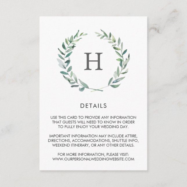 Carte D'accompagnement Aquarelle rustique Verdure Wreath Détails du Maria (Devant)