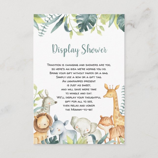 Carte D'accompagnement Aquarelle safari animaux afficher douche insert (Devant)