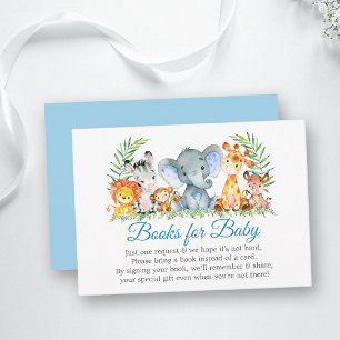Carte D'accompagnement Aquarelle Safari Animaux Livres Bleus pour bébé