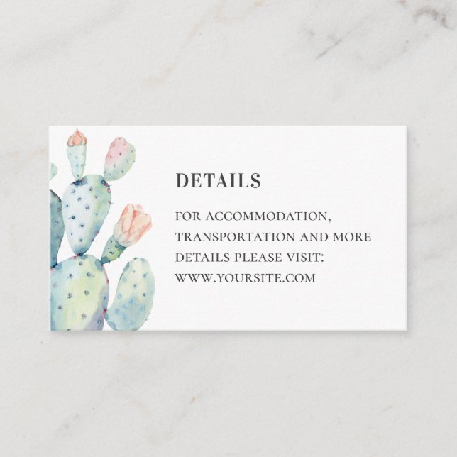 Carte D'accompagnement Aquarelle succulente détails. Mariage cactus (Devant)
