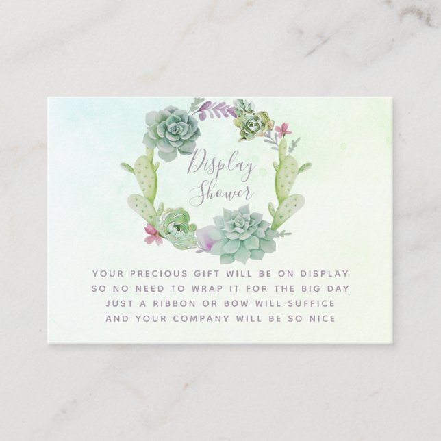 Carte D'accompagnement Aquarelle Succulents Baby shower Affichage douche (Devant)
