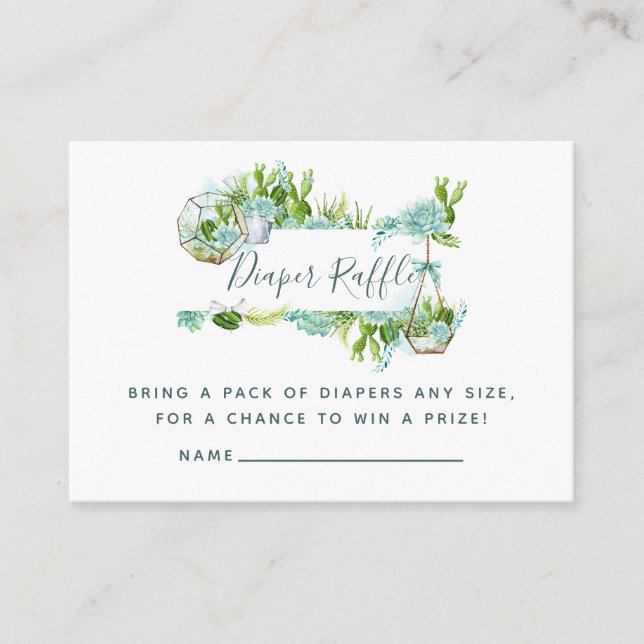Carte D'accompagnement Aquarelle Succulents Baby shower Déchets Raffle (Devant)