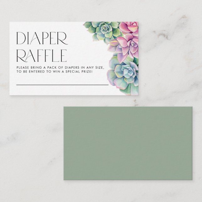 Carte D'accompagnement Aquarelle Succulents Baby shower Déchets Raffle (Devant / Derrière)