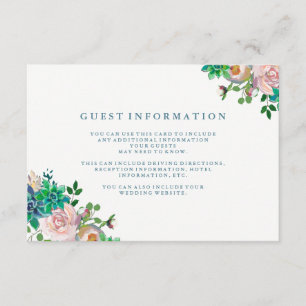 Carte D'accompagnement Aquarelle Succulents et fleurs Détails de l'invité
