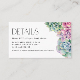 Carte D'accompagnement Aquarelle Succulents été RSVP Détails
