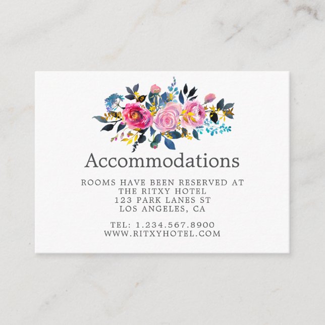 Carte D'accompagnement Aquarelle tendance Mariage Floral Hébergements (Devant)