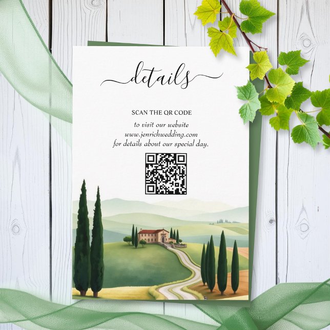 Carte D'accompagnement Aquarelle Toscane Italie Détails du mariage QR (Créateur téléchargé)