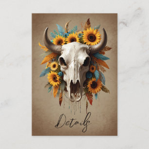 Carte D'accompagnement Aquarelle tournesol Vache Crâne Mariage QR code