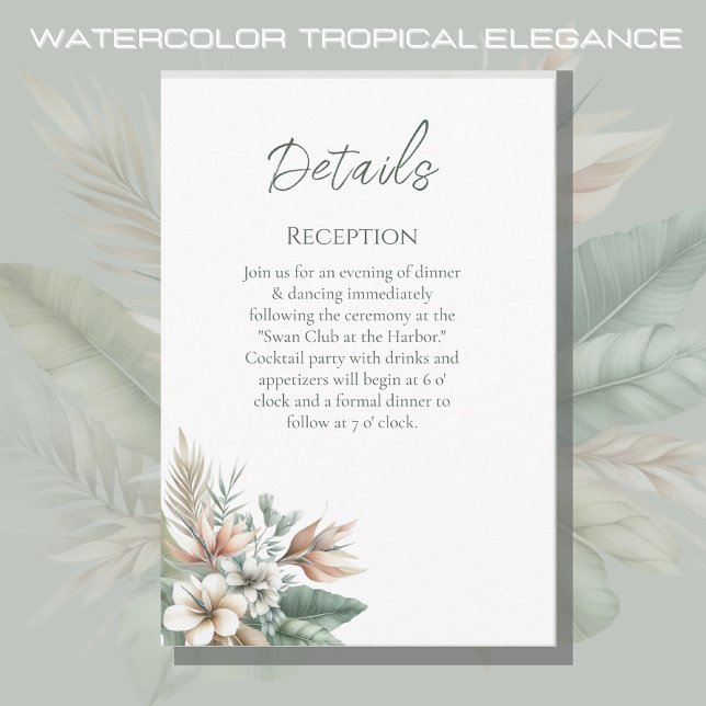 Carte D'accompagnement Aquarelle Tropical Elegance-Mariage Détails- (Watercolor Tropical Elegance Wedding Collection Details)