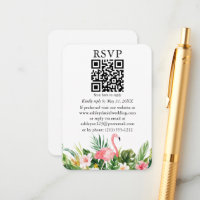 Aquarelle Tropical Floral QR RSVP Flamant rose ros