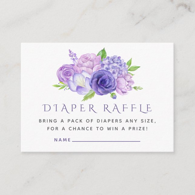 Carte D'accompagnement Aquarelle Ultra Violet Floral Baby Diaper Raffle (Devant)
