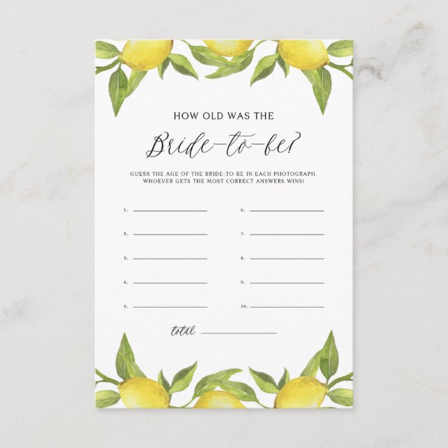 Carte D'accompagnement Aquarelle Vert citron Quel âge avait la mariée (Devant)
