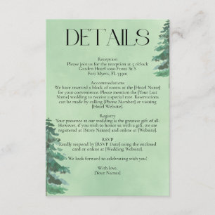 Carte D'accompagnement Aquarelle verte Fir Trees Rustique Mariage Nature