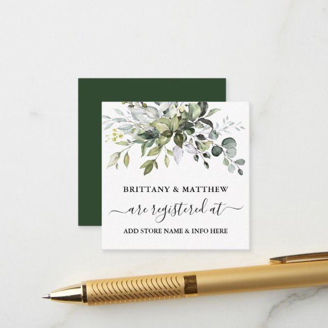 Carte D'accompagnement Aquarelle verte Registre Mariage Vert (Devant/Arrière en situation)