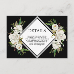 Carte D'accompagnement Aquarelle vintage Fleurs blanches noires DÉTAILS