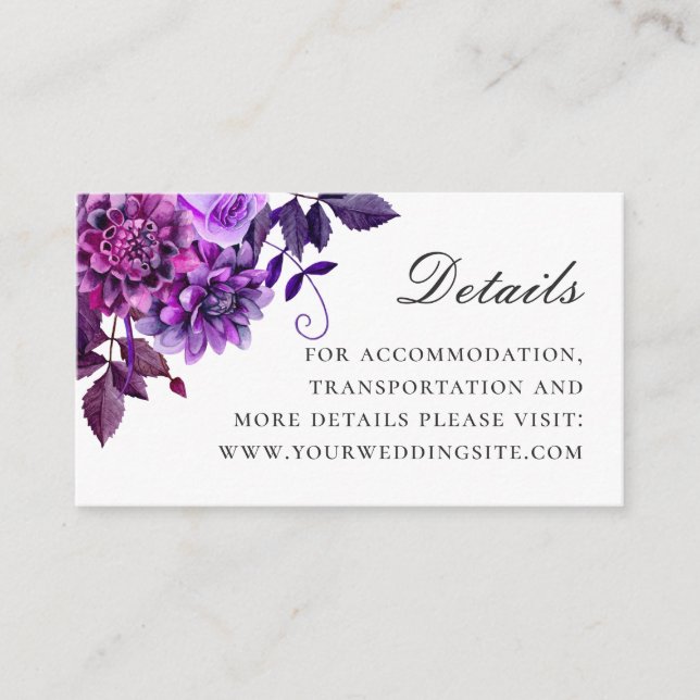 Carte D'accompagnement Aquarelle violet fleuri élégante détails de mariag (Devant)