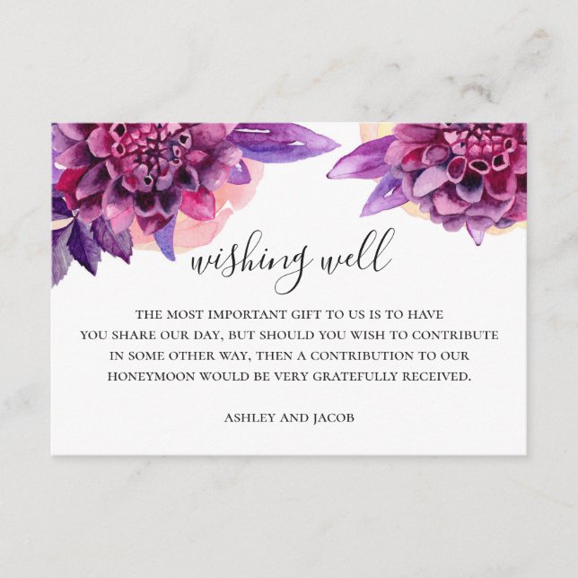 Carte D'accompagnement Aquarelle violet mariage fleuri désirant bien (Devant)
