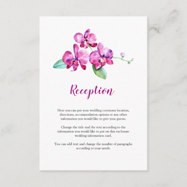 Carte D'accompagnement Aquarelle violet orchidée Mariage floral (Devant)