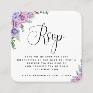 Carte D'accompagnement Aquarelle violet Rose Mariage QR Code RSVP Chic