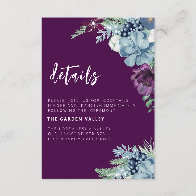 Carte D'accompagnement Aquarelle violette fleurie élégante Mariage (Devant)