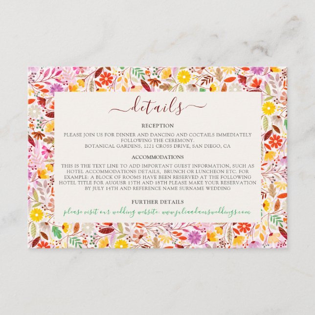 Carte D'accompagnement Aquarelles vives Fleurs de tulipe d'été Mariage (Devant)