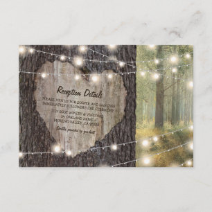 Carte D'accompagnement Arbre à cœur sculpté de mariage   Lumières rustiqu