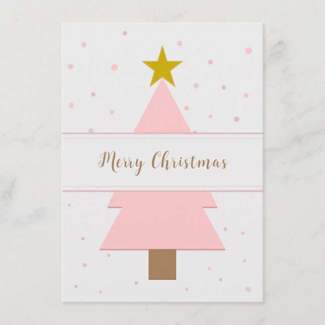 Carte D'accompagnement Arbre de Noël rose solo et étoile d'or (Devant)