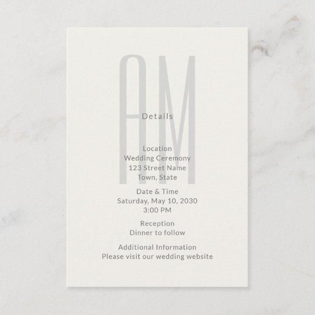 Carte D'accompagnement Architectural Monogram Wedding Details Card (Devant)