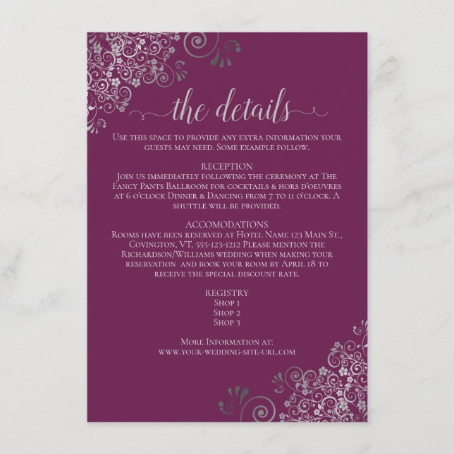 Carte D'accompagnement Argent Frills Chassis Purple Détails du Mariage (Devant)