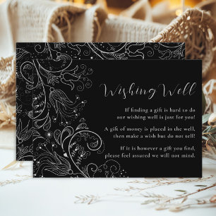 Carte D'accompagnement Argent noir élégant Mariage Floral Wishing well