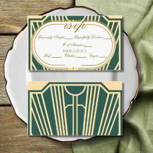 Carte D'accompagnement Art Déco Art Nouveau Rayé Ton Doré RSVP