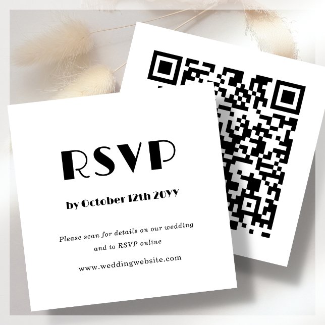 Carte D'accompagnement Art Déco blanc | Code QR | RSVP mariage (Créateur téléchargé)