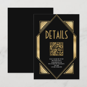 Carte D'accompagnement Art Deco Gold Black QR Code Détails du Mariage