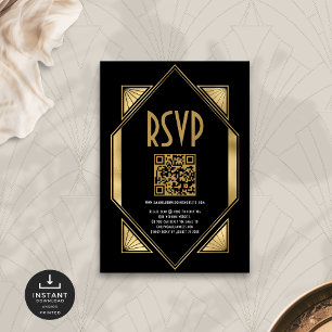 Carte D'accompagnement Art Déco Gold Noir QR Code Mariage RSVP