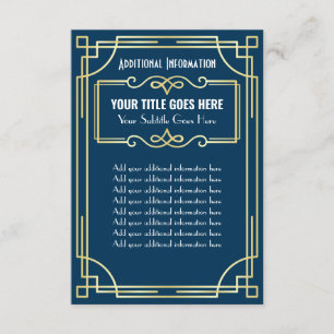 Carte D'accompagnement Art Déco Mariage Gold Blue Informations complément