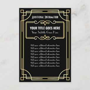 Carte D'accompagnement Art Déco Mariage Gold Noir Informations supplément