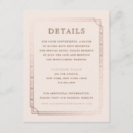 Carte D'accompagnement Art déco moderne Blush Rose or Mariage Détails