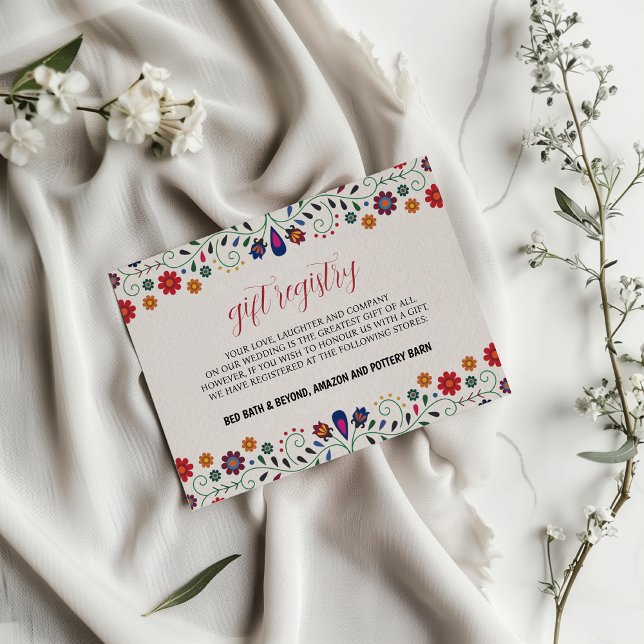 Carte D'accompagnement Art folklorique mexicain Floral Botanical Mariage  (Mexican Folk Art Floral Botanical Fiesta Wedding Enclosure Card)