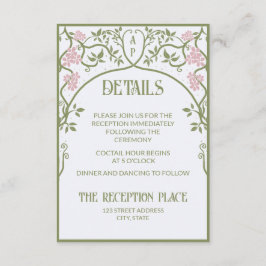 Carte D'accompagnement Art Nouveau Floral Mariage vert et rose