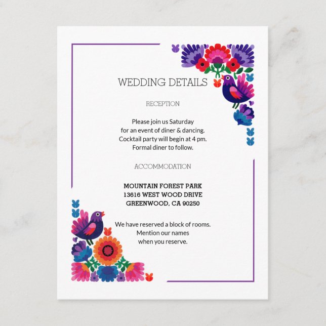 Carte D'accompagnement Artistic Decorative Folk Birds and Flowers Wedding (Devant)