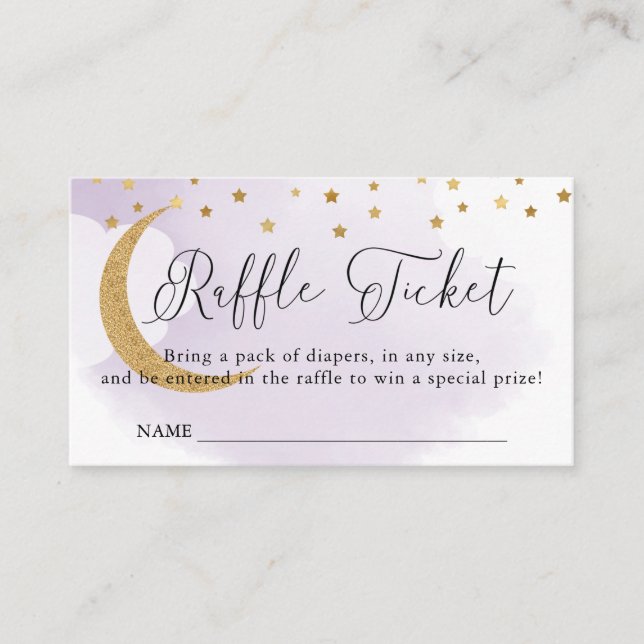 Carte D'accompagnement Au-dessus de la lune violet, Baby shower Raffle Ti (Devant)